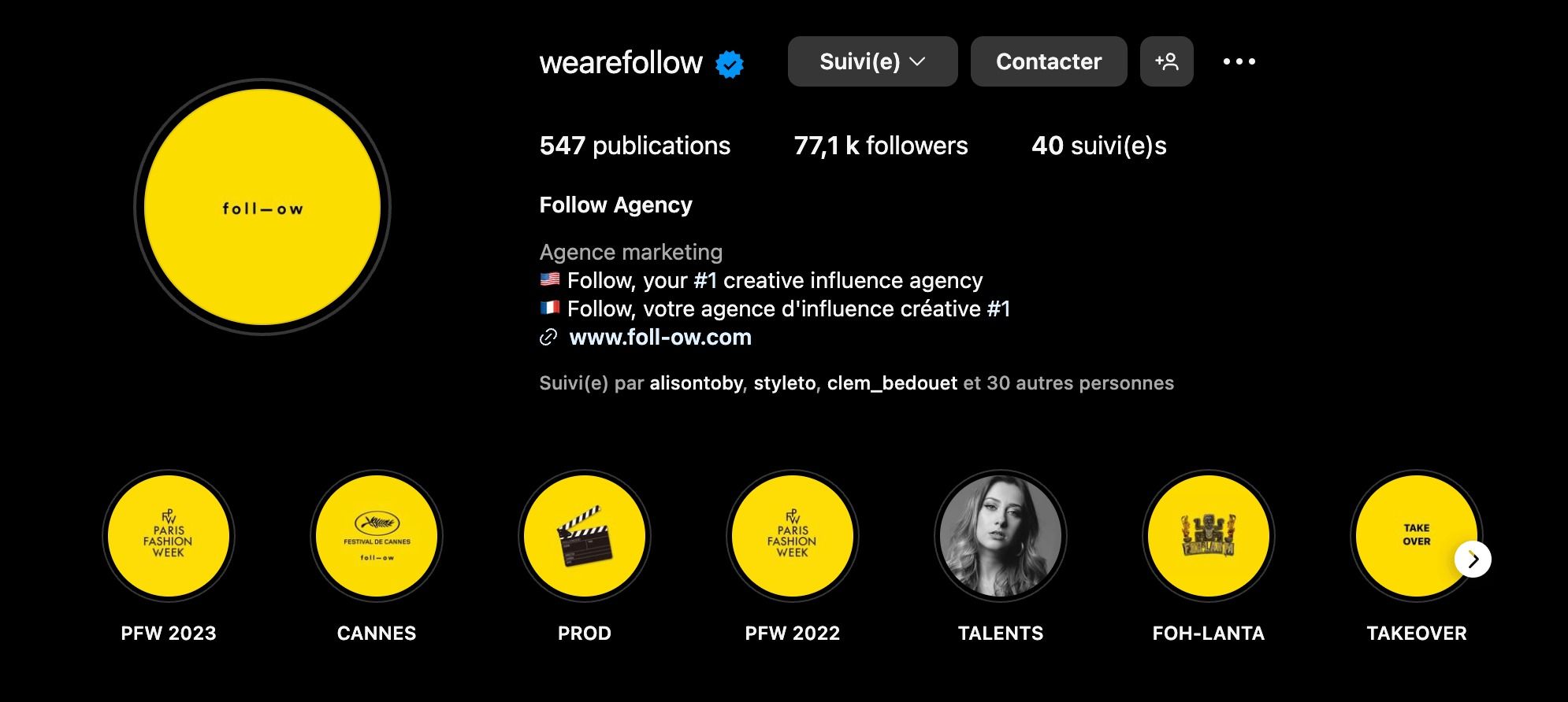 agence follow instagram profil