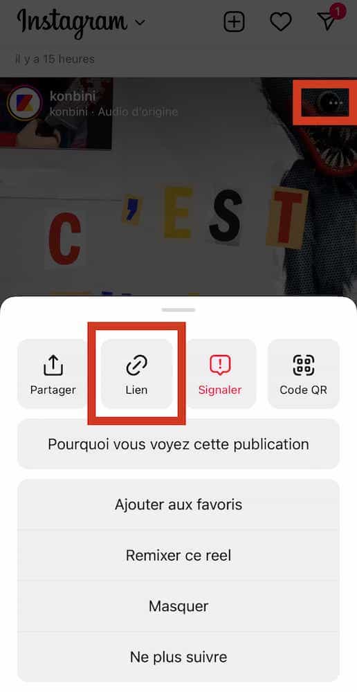 copier lien url publication instagram