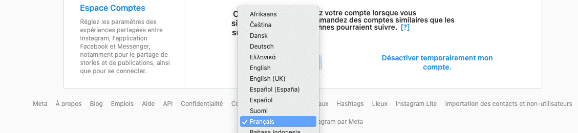 changer langue instagram