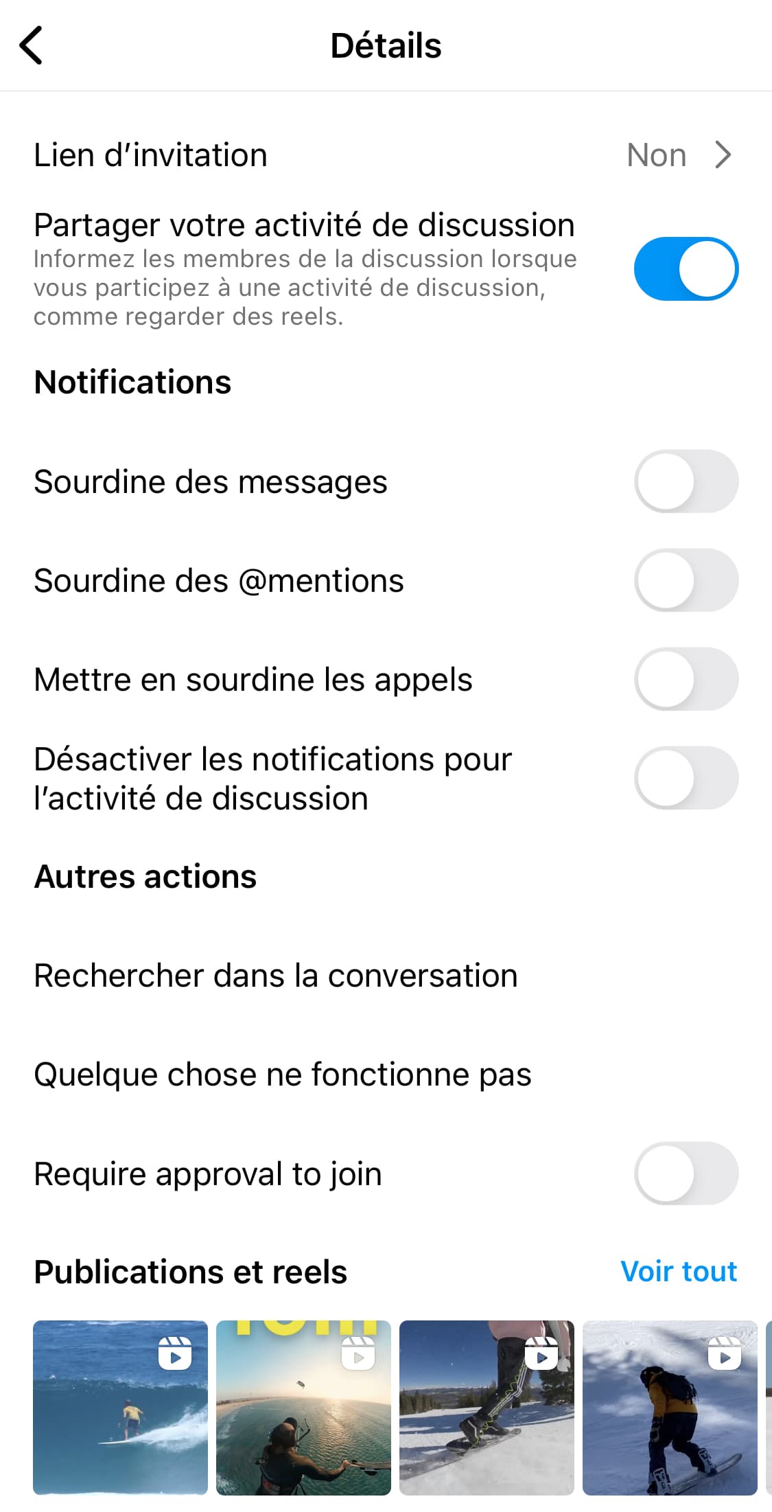 parametres groupe instagram