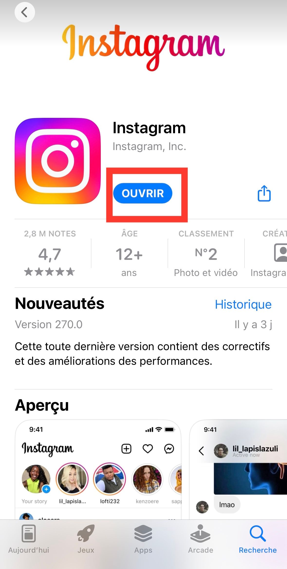 mettre à jour instagram sur iphone