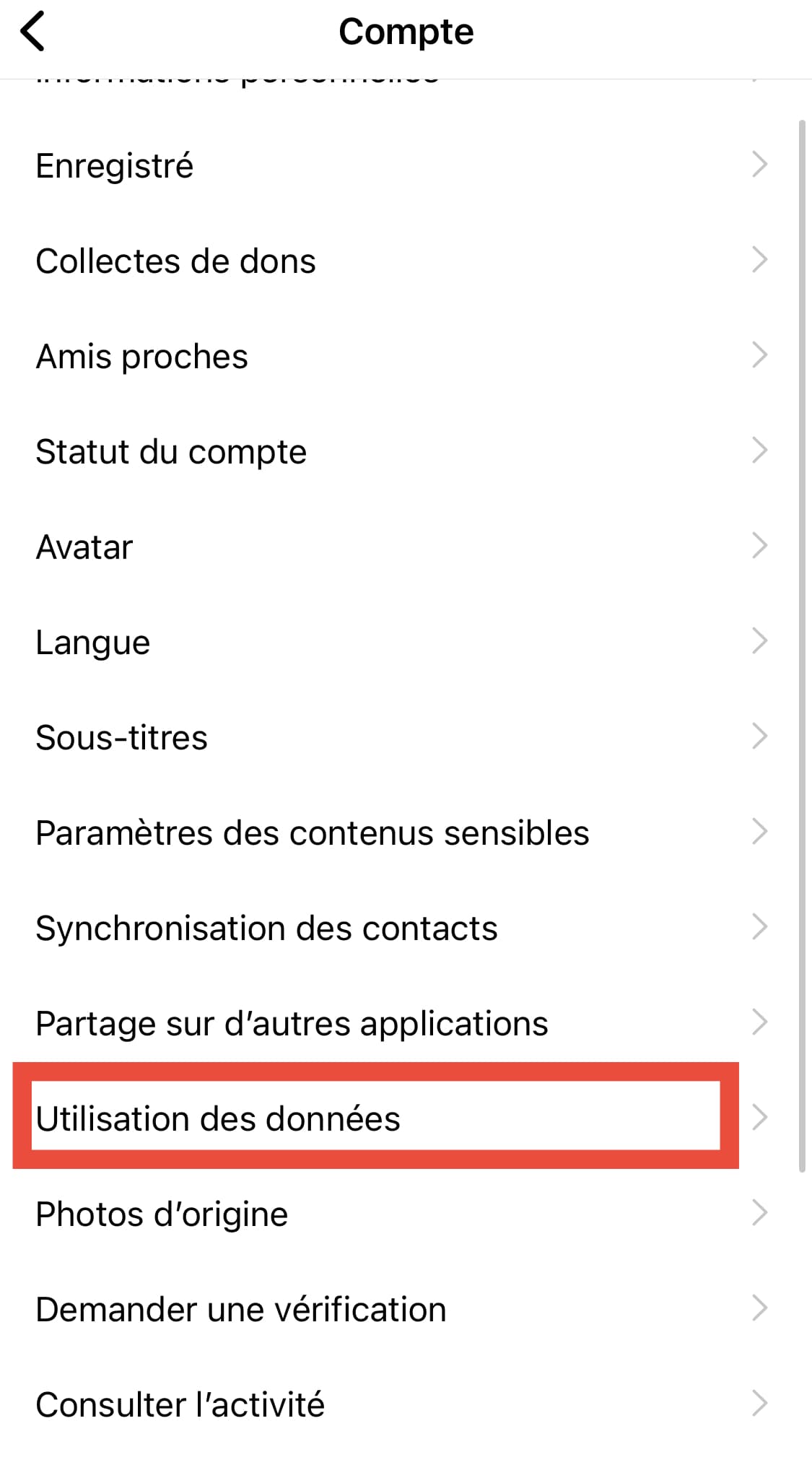 utilisation donnees insta