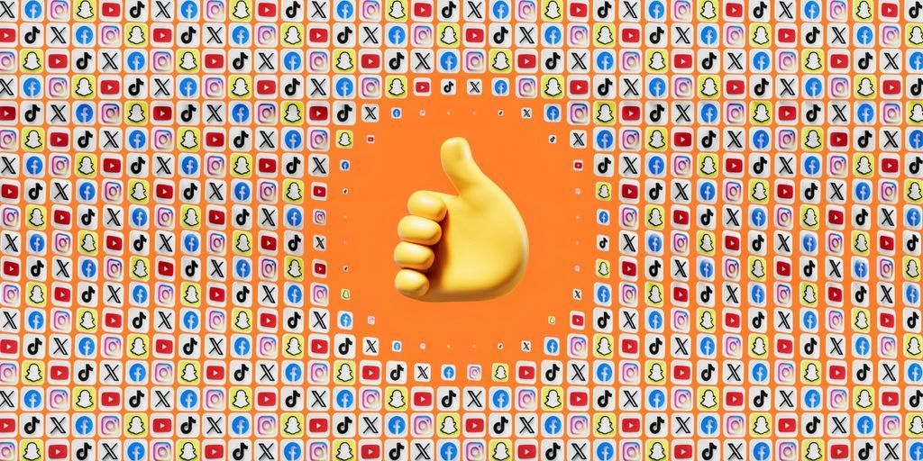 a thumbs up in front of a colorful background