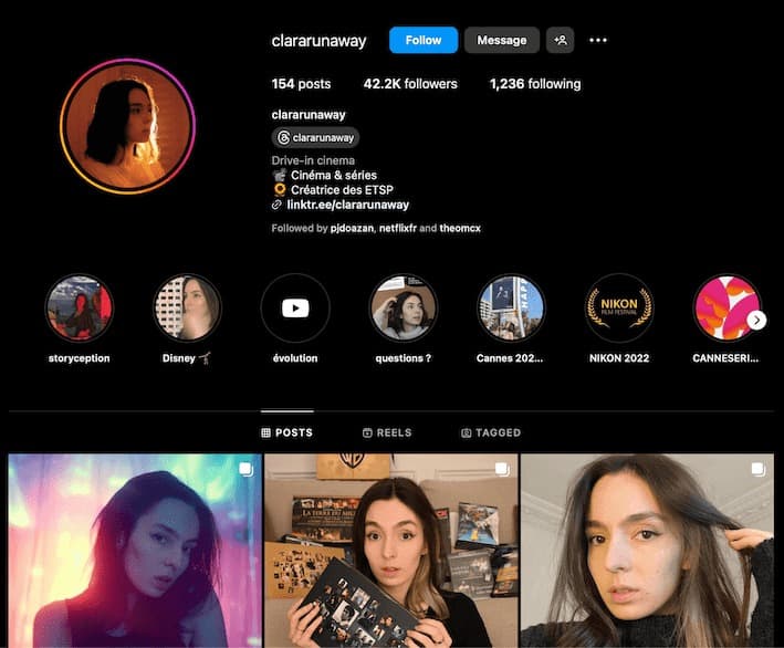 compte instagram influenceuse cinéma