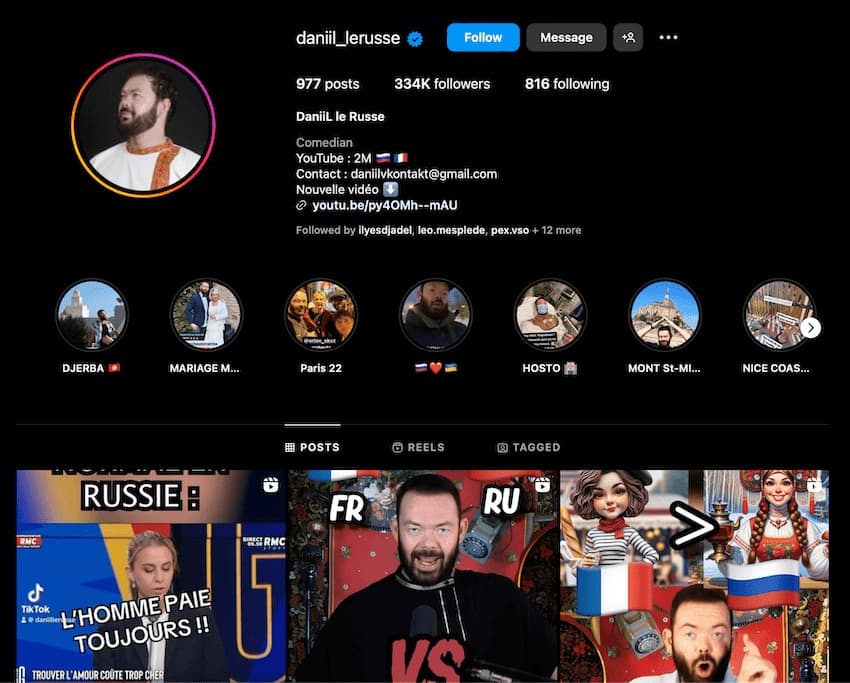 compte instagram humoriste daniil