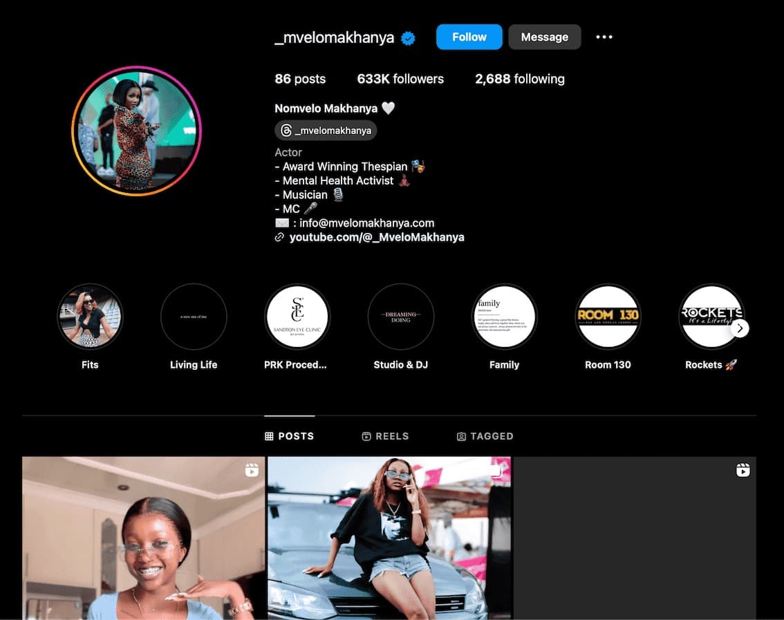 Nomvelo Makhanya compte instagram d'influenceuse