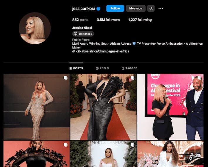 Jessica Nkosi influenceus instagram africaine
