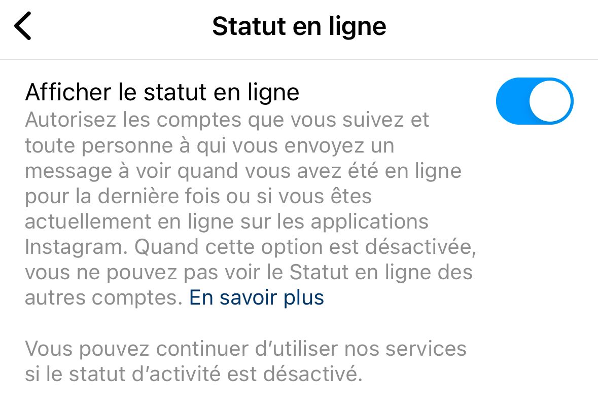 statut en ligne sur instagram