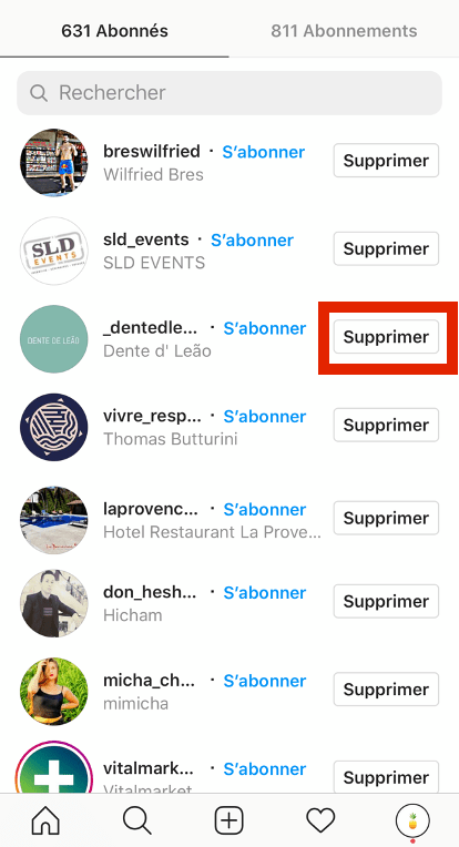 supprimer followers instagram liste
