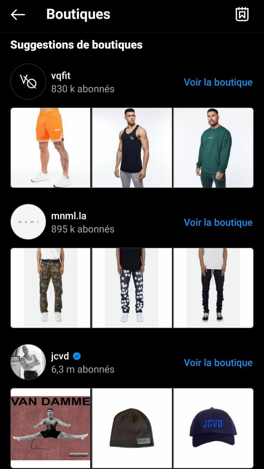 suggestions de boutiques instagram shopping